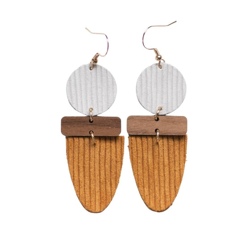 mustard yellow wood white statement earrings fall modern geometric